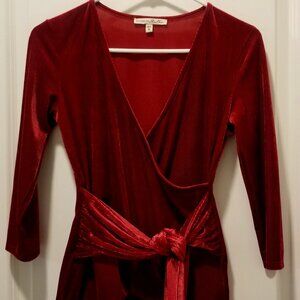 LIKE NEW Women's Express One Eleven XS Crimson Red Ribbed Velvet Wrap Tie Top